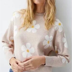 Twik by Simons Tan Sweater with Flower Designs